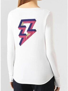 Zadig & Voltaire Rhinestone Lightning T-Shirt Top Henley Long Sleeve XS